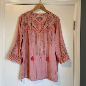 Johnny Was 3/4 sleeve embroidered blouse, Medium.